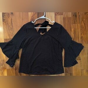 Green Envelope Polka Dot Tie Top Waterfall Sleeve Retro Festival Women's Size L